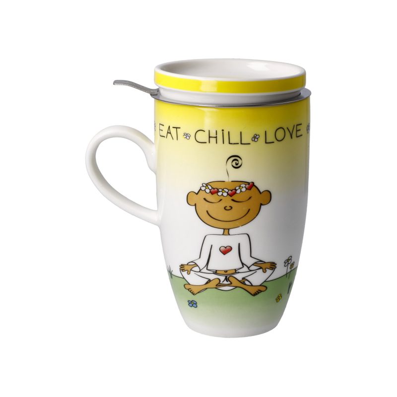 Tea cup with lid and strainer The Little Yogi - "Eat Chill Love" - Image 5