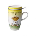 Teetasse mit Deckel und Sieb Der kleine Yogi Eat Chill Love