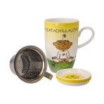 Teetasse mit Deckel und Sieb Der kleine Yogi Eat Chill Love – Bild 2