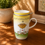 Teetasse mit Deckel und Sieb Der kleine Yogi Eat Chill Love