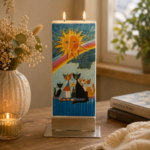 Flachkerze, Candle rechteckig, "Cats Family under the Rainbow"