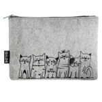 Täschchen "Katzenbande" Grau mit Reisverschluss