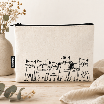 Katzenbande Täschchen "Katzenbande" Beige mit Reisverschluss – Bild 1