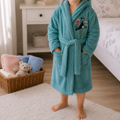 Bademantel grün 128 Rosina Wachtmeister Bademantel für Kinder aus 100 % Baumwolle Größe 128 Grün – Bild 1
